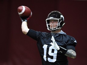 Calgary Stampeders' Bo Levi Mitchell takes part in the Grey Cup West Division champions practice in Ottawa on Wednesday, Nov. 22, 2017.