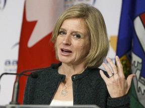 Premier Rachel Notley speaks with the media  at the 2017 Alberta Association of Municipal Districts and Counties conference in Edmonton on Nov. 16, 2017.