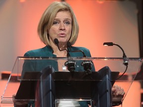 Premier Rachel Notley speaks to a lunchtime crowd at the Alberta Urban Municipalities Association convention Thursday, Nov. 23, 2017.