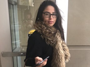 Kenza Belakziz bank robbery insider outside the Calgary Court Centre, Belakziz, 22, pleaded guilty a week ago to conspiracy to commit robbery in connection with a Nov. 26, 2014, heist at a Mission Bank of Montreal where she worked. Kevin Martin