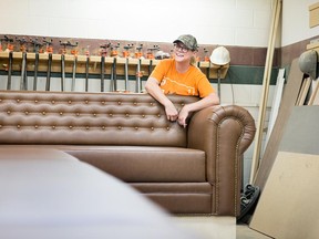 Commonwealth Bar & Stage is having eight-metre-long leather banquettes built by a group of tradespeople—including Alyssa Brown—hired through the Calgary Drop-In and Rehab Centre.