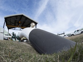 The main pipeline that feeds oil to British Columbia is seen at the Kinder Morgan Trans Mountain facility in Edmonton.