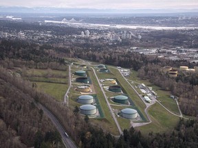 Kinder Morgan Trans Mountain oil storage tank farm is seen in Burnaby, B.C.