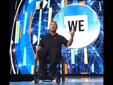 Rick Hansen speaks during WE Day Alberta at the Scotiabank Saddledome on Wednesday November 1, 2017. Darren Makowichuk/Postmedia