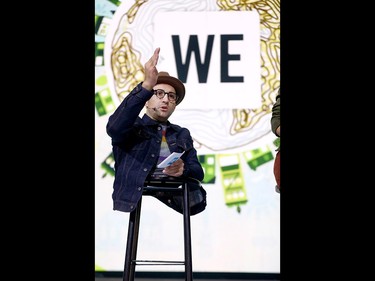 Motivational speaker Spencer West speaks during WE Day Alberta at the Scotiabank Saddledome on Wednesday November 1, 2017. Darren Makowichuk/Postmedia