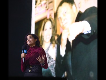 Rasheda Ali speaks during WE Day Alberta at the Scotiabank Saddledome on Wednesday November 1, 2017. Darren Makowichuk/Postmedia