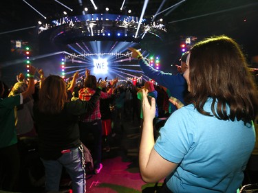 Students cheer on the fun during WE Day Alberta at the Scotiabank Saddledome on Wednesday November 1, 2017. Darren Makowichuk/Postmedia