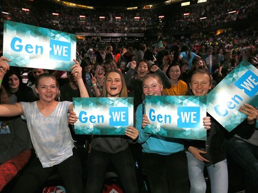 Students cheer on the fun during WE Day Alberta at the Scotiabank Saddledome on Wednesday November 1, 2017. Darren Makowichuk/Postmedia