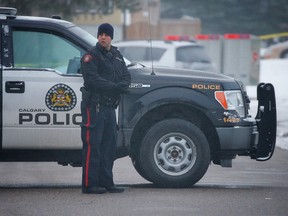 Calgary police on the scene of a fatal assault in the 5500 block of Mattock Drive NE.