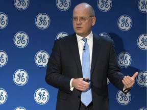 GE Chairman and CEO John Flannery addresses investors at a meeting in New York.