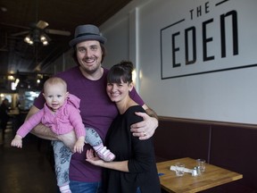 Rob and Nadine Eden with their daughter Rose at their restaurant The Eden in Inglewood in Calgary, on Nov. 30, 2017.