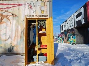 The "community cupboard," as it's labelled, has been around for at least two weeks in Sunnyside.