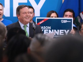 Jason Kenney celebrates after winning the Calgary Lougheed byelection on Thursday.