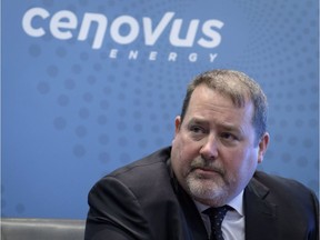 Cenovus president and CEO Alex Pourbaix speaks with reporters at the company's headquarters in Calgary, on  Nov. 15, 2017.