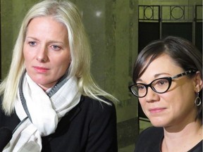 Federal Environment Minister Catherine McKenna, left, and Alberta Environment Minister Shannon Phillips said at a news conference on Nov. 18, 2015 following a meeting at the Alberta legislature in Edmonton that the two are on the same page when it comes to reducing greenhouse gas emissions.