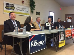 Calgary-Lougheed candidates square off at a debate in Braeside Sunday.