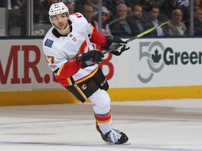 Michael Frolik of the Calgary Flames skates against the Toronto Maple Leafs during an NHL game at the Air Canada Centre on December 6, 2017 in Toronto. (Claus Andersen/Getty Images)