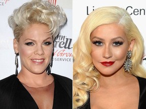 Singer P!nk attends the No Kid Hungry campaign fundraising dinner at Ron Burkle's Green Acres Estate on October 25, 2014 in Beverly Hills, California. (Photo by Jason LaVeris/FilmMagic) NEW YORK, NY - DECEMBER 03: Christina Aguilera attends the Sinatra Gala with New York Philharmonic at Lincoln Center's David Geffen Hall on December 3, 2015 in New York City. (Photo by Kevin Mazur/Getty Images for Lincoln Center)
