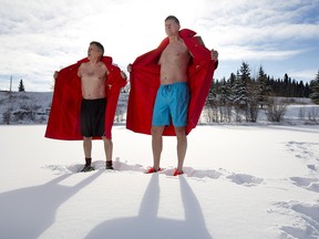 Old Guys in Action founders Bernie Potvin, left and Ross Weaver are ready for the Calgary Icebreaker Polar Dip on New Year's Day.