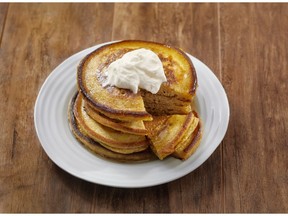 Pumpkin Pancakes with Maple Whipped Cream for ATCO Blue Flame Kitchen for Dec. 27, 2017. Image supplied by ATCO Blue Flame Kitchen