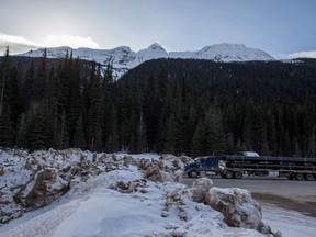 Snowbanks line the Trans Canada highway at Rogers Pass on March 4, 2015.