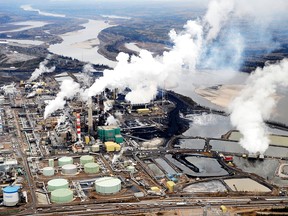 View of the Suncor oil sands extraction facility near of Fort McMurray.