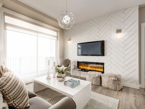 The feature wall in a chevron pattern in the Legacy show suite at Walden Place.