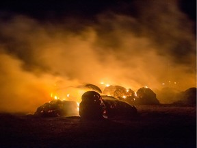 Fires raged across Alberta on Oct. 17, 2017, burning homes, land and outbuildings in Airdrie, Gleichen and as far south as Hilda.