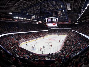 A general view of the interior of the Scotiabank Saddledome .