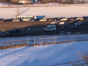 Southbound Deerfoot Trail, just north of the Memorial Drive interchange, was snarled with traffic after a Friday morning accident occurred.