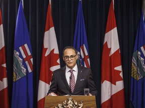 Alberta Finance Minister Joe Ceci speaks about the Government of Alberta's 2016-17 year-end financial results, in Edmonton on Thursday, June 29, 2017. Alberta's nurses are being asked to ratify a new tentative contract deal that includes job security and a two-year wage freeze. THE CANADIAN PRESS/Jason Franson ORG XMIT: CPT142