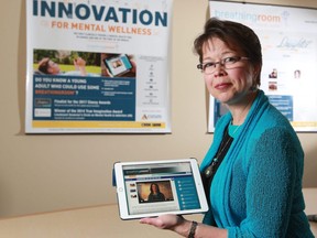 Susanne Heaton, a marketing consultant with the Canadian Institute for Natural and Integrative Medicine, shows a unique $5 app the organization has developed to help kids prevent anxiety, depression and other mental health problems from getting out of control. Heaton was photographed on Thursday January 11, 2018. Gavin Young/Postmedia