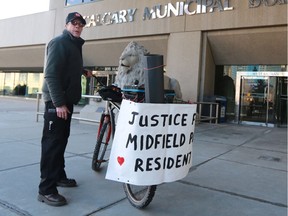 Lori Sperling, one of the few remaining Midfield Mobile Home Park residents took part in a small rally in support of residents at City Hall in Calgary on Sunday January 21, 2018.