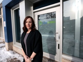 Claire O'Gorman, program coordinator for Safeworks, outside the new supervised consumption site at the Sheldon Chumir Health Centre in Calgary.