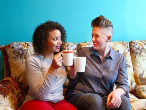 Heather Hansler (L) and Pam Rocker enjoy the cozy confines at Weeds Cafe on 20 Ave NW on a chilly afternoon on Saturday, January 27, 2018. Jim Wells/Postmedia