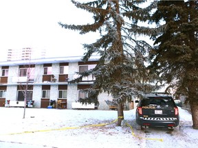Calgary police guard the scene of an officer-involved shooting on Sunday, Jan. 28, 2018 in 600 block of 68 Ave SW.