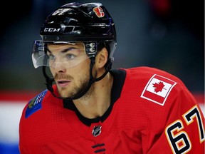 Flames Coyotes NHL pre-season Calgary Flames Michael Frolik during NHL hockey at the Scotiabank Saddledome in Calgary on Monday, September 18, 2017. Al Charest/Postmedia Postmedia Calgary Al Charest/Postmedia