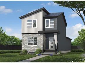 An artist's rendering of the exterior of one of the models with a rear-attached garage through Daytona Homes in the community of Livingston.