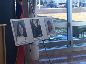 Mounties give an update on three cold case homicides at RCMP K Division headquarters at 11140 109 St. in Edmonton.