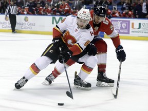 Calgary Flames call-up Andrew Mangiapane, shown here in a game against the Florida Panthers, has injected life into the fourth line.