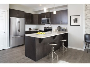 The kitchen in the Harrison duplex by Excel Homes in Carrington.