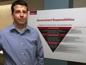 Matt Zabloski, project lead for the City of Calgaryís cannabis legalization project poses for a photo at his downtown Calgary office. Zabloski spoke about the surge of interest in marijuana retail stores prior to legalization coming into effect in July 2018. Thursday, January 4, 2018. Dean Pilling/Postmedia