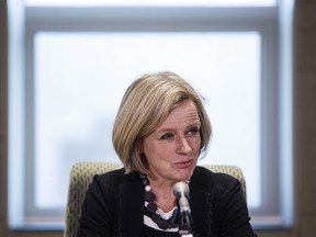 Alberta Premier Rachel Notley gives opening remarks at an emergency cabinet meeting today in Edmonton Alta, on Wednesday January 31, 2018. THE CANADIAN PRESS/Jason Franson ORG XMIT: EDM102