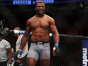 Francis Ngannou celebrates his victory over Alistair Overeem during UFC 218 at Little Ceasars Arena on December 2, 2018 in Detroit. (Gregory Shamus/Getty Images)