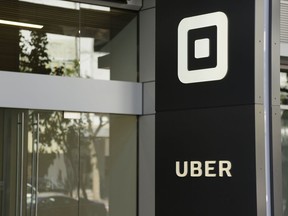FILE - This Wednesday, June 21, 2017, file photo shows the building that houses the headquarters of Uber in San Francisco. A published report says Uber used technology during police raids outside the U.S. to keep company information from law enforcement.