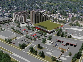 Image of a proposed redevelopment project for the Oakridge Calgary Co-op location.