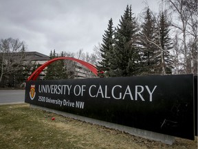 A sign marked the University of Calgary in Calgary, Alta., on Tuesday, April 15, 2014. Five young people somehow related to the university were stabbed to death at a house party early that morning, marking the worst mass murder in Calgary 's history. Lyle Aspinall/Calgary Sun/QMI Agency