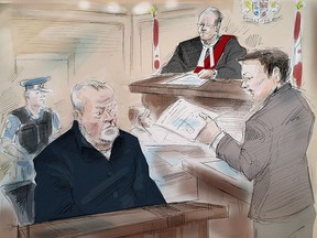 Bruce McArthur, left, appears in court in Toronto on Friday, Jan. 19, 2018 in this sketch.