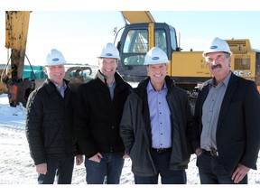 Standing on the future land for Yorkville are, from Mattamy Homes, from left, Warren Saunders, vice-president of sales and marketing, Collin Campbell, 
vice-president operations, Don Barrineau, division president and Peter Lewandowski, vice-president of land development.