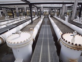 Pipes are seen at the Kinder Morgan Trans Mountain facility in Edmonton, Alta., Thursday, April 6, 2017. The Federal Court of Appeal is allowing British Columbia to be an intervener in a legal fight against the Trans Mountain pipeline expansion, but with some conditions. THE CANADIAN PRESS/Jonathan Hayward ORG XMIT: CPT130